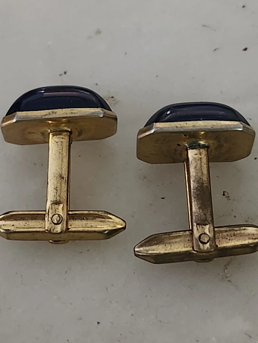 Vtg Gold-Tone Cufflinks with Deep Blue Glass Inset